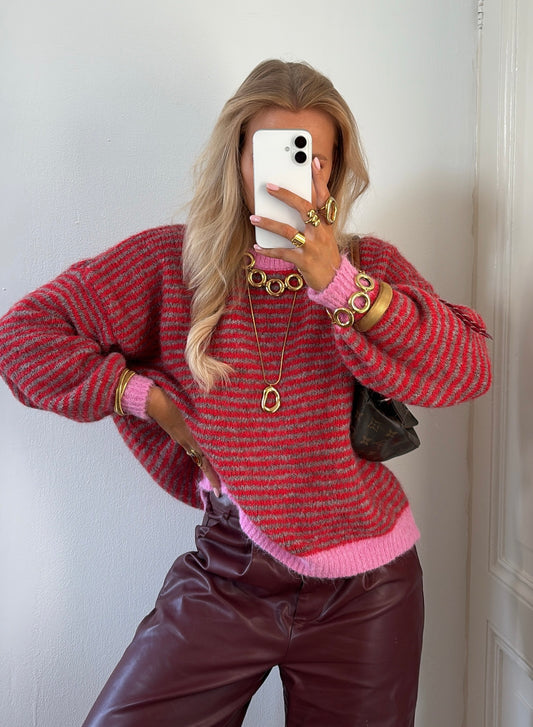 Senna striped knit roze/rood/bruin