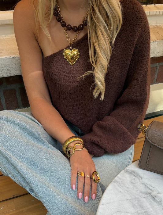 Nova one-shoulder trui - brown