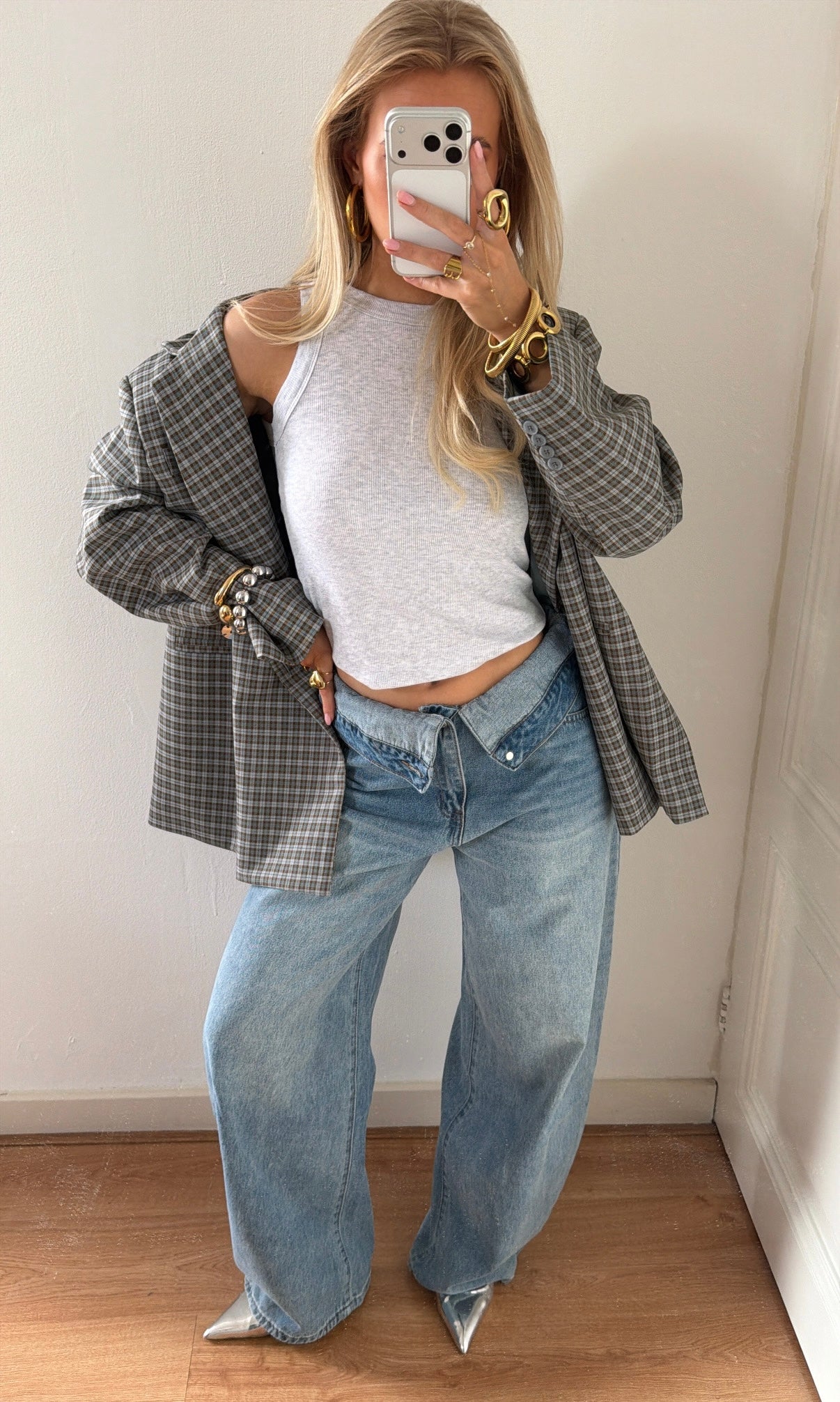 OVERSIZED BLAZER CHECKERED BLAUW
