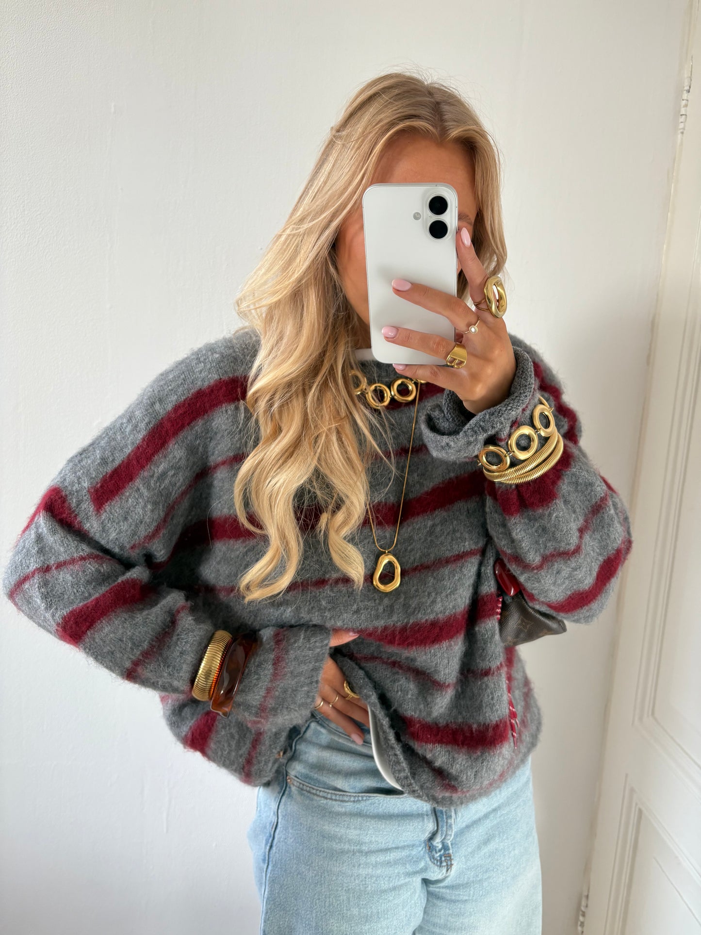 Ruby striped knit grijs/rood