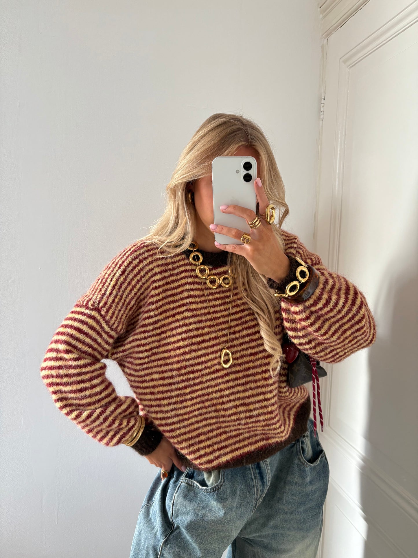 Senna stripes knit bordeaux/geel/chocolade