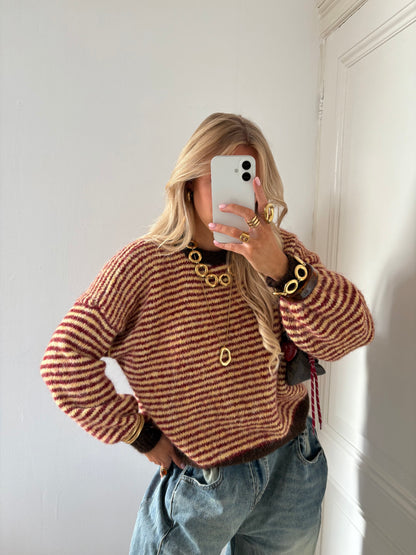 Senna stripes knit bordeaux/geel/chocolade