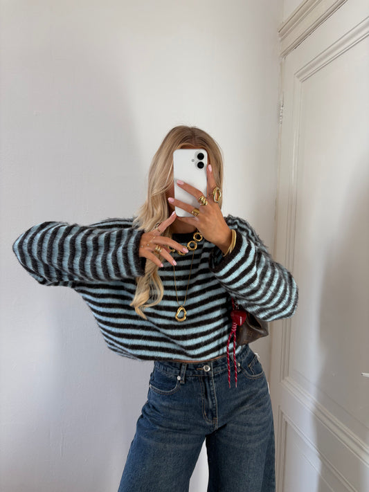 Levi stripes knit chocolade / blauw