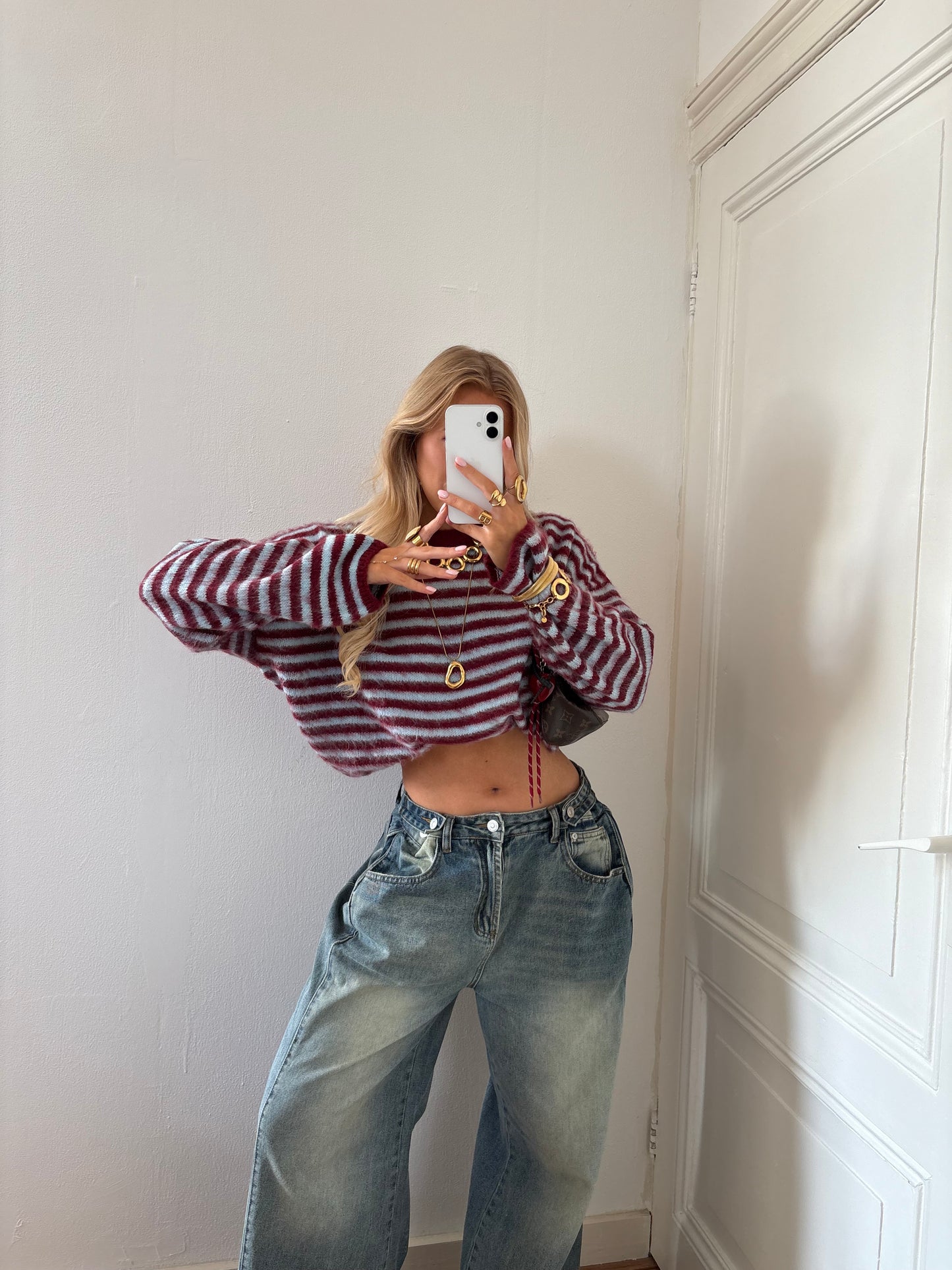 Pre-order Levi stripes knit bordeaux / ijsblauw