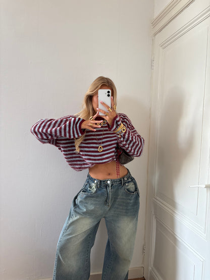 Pre-order Levi stripes knit bordeaux / ijsblauw