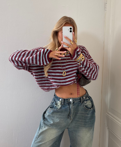 Levi stripes knit bordeaux/ijsblauw