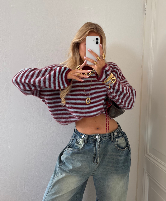 Levi stripes knit bordeaux/ijsblauw