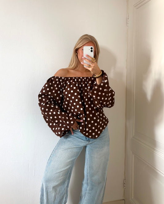 Evi off-shoulder top - dots brown