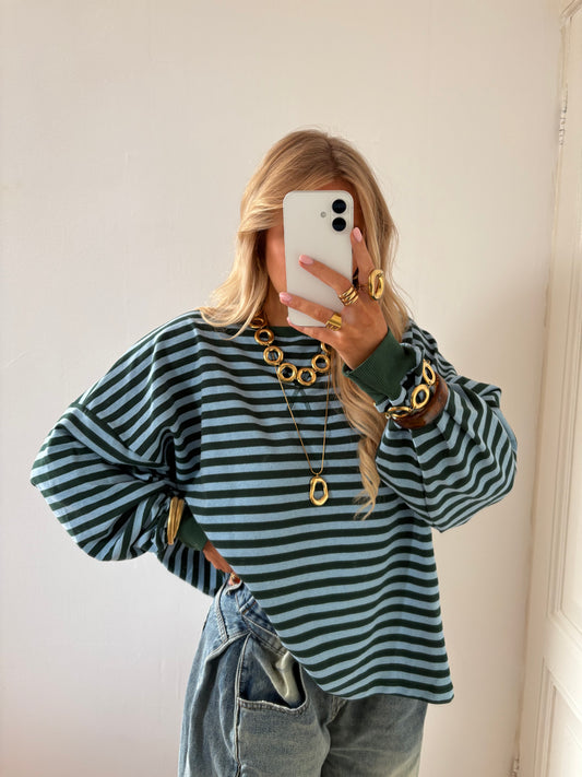 Leonie striped longesleeve groen/blauw