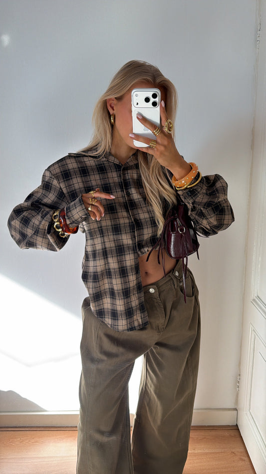 CHECKERED BLOUSE ZWART