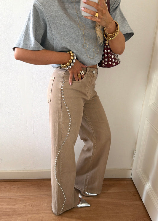 STUDDED JEANS BEIGE