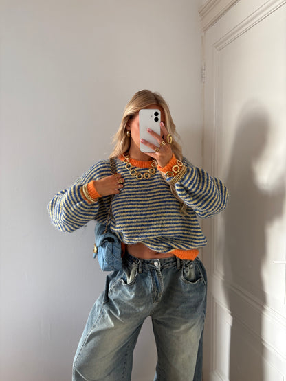 BACK SOON - Senna stripes knit blauw/geel/oranje