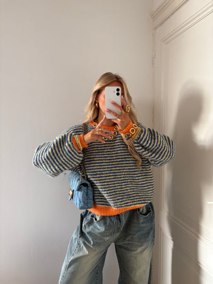BACK SOON - Senna stripes knit blauw/geel/oranje