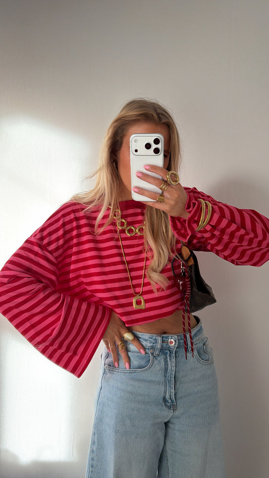 Nomi striped tee roze/rood