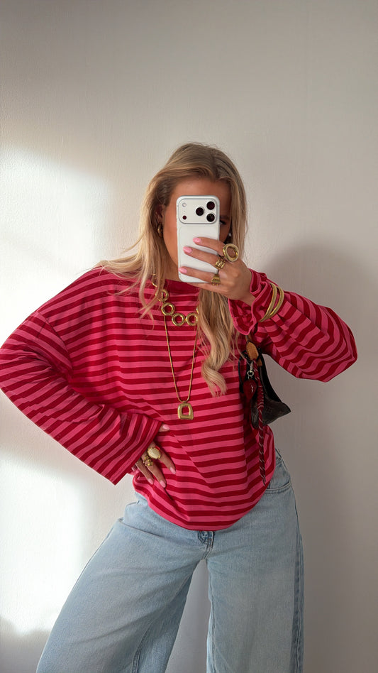 Nomi striped tee roze/rood