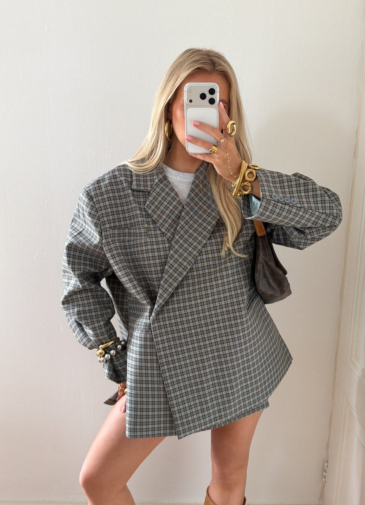 OVERSIZED BLAZER CHECKERED BLAUW