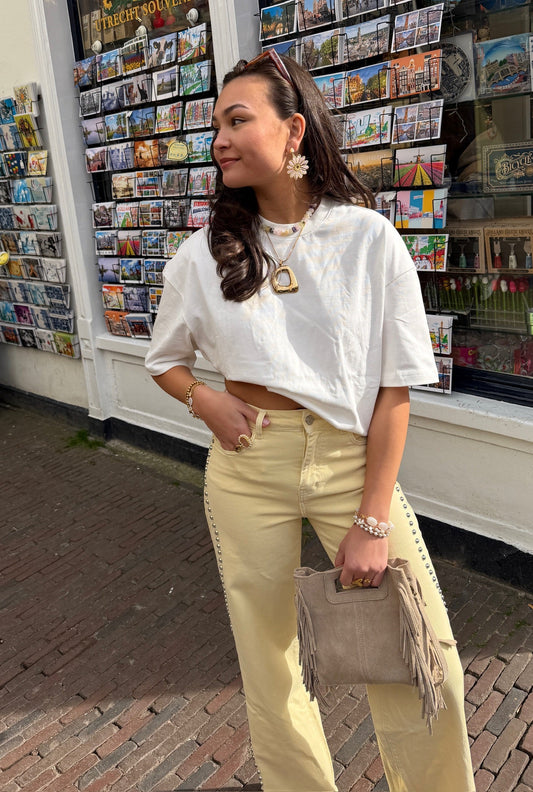 STUDDED JEANS GEEL