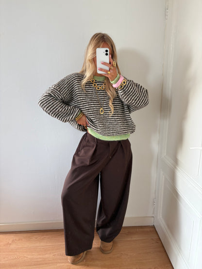 BACK SOON - Senna stripes knit beige/chocolade/groen