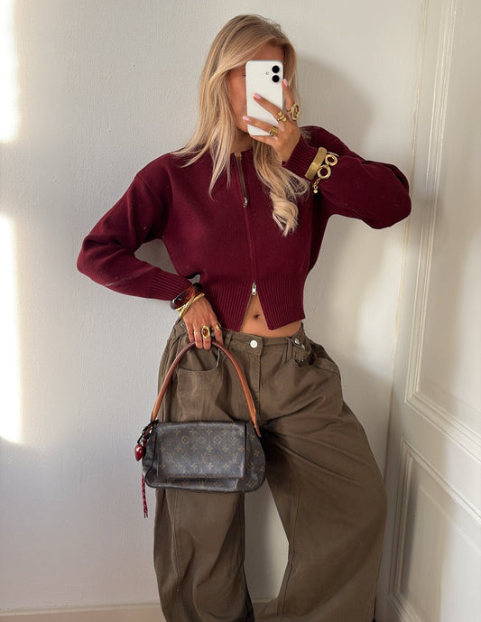 Zip knit burgandy